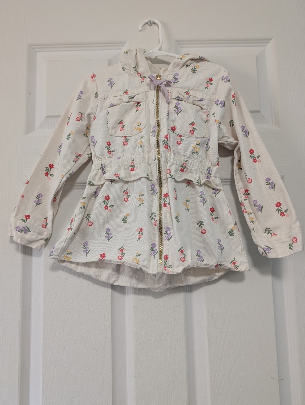 Little Lass Cream Jacket with Pink Script Accent Girls Size 5T